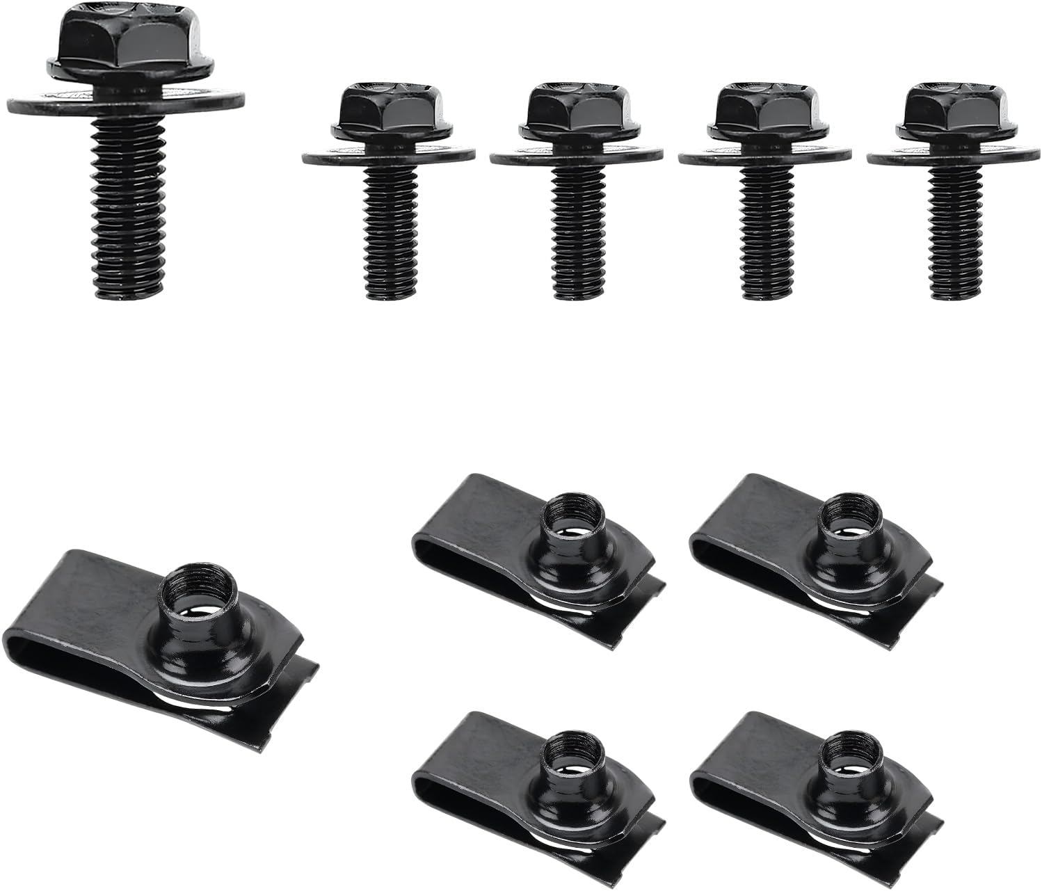 10 PCS Car Body Bolt & U-Nut Kit, Hex Screw U Nut Clip for Fender Bumper Hood Shield Panel Radiator, Universal Automotive Push Pull Metal Fastener Retainer, Car Accessories (10 PCS) - Image 1