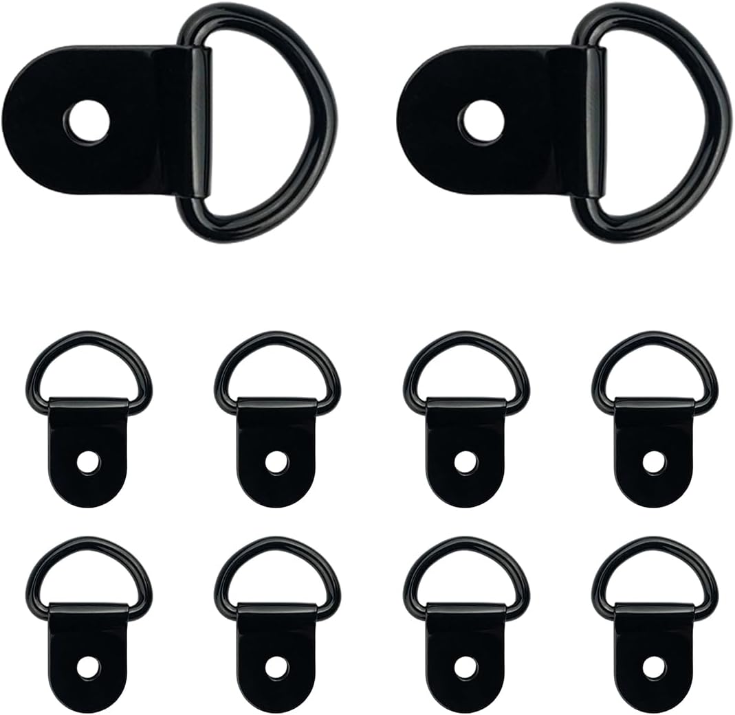 10 PCS Small Steel D-Ring Tie Downs, Heavy Duty Steel Anchor Lashing Ring for Cargo Load, D-Ring Anchor Point for Loads on Case Truck Trailer RV Camper Boats, Car Accessories (Black, 10 PCS) - Image 1
