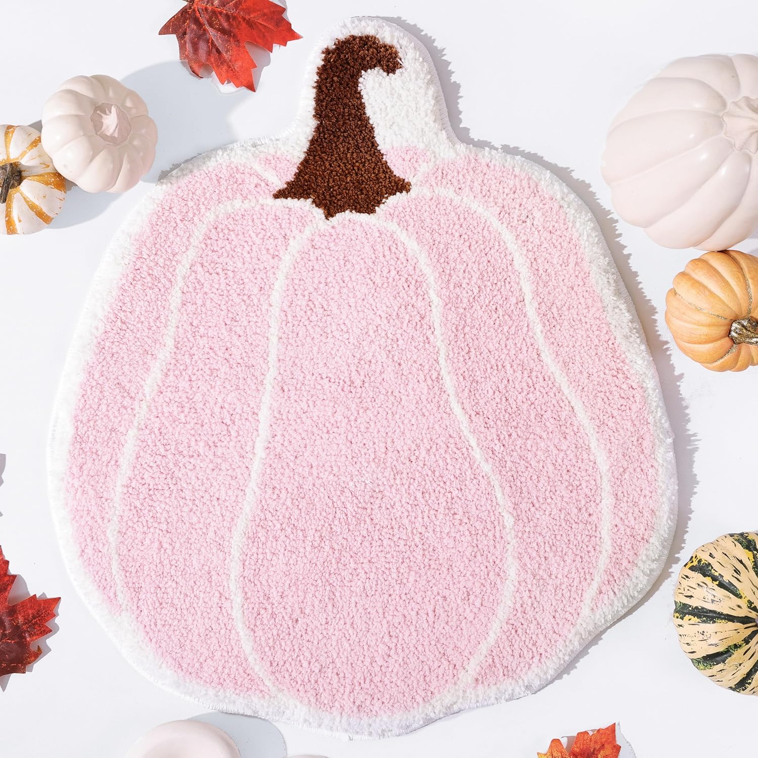 Bathroom Rugs Halloween Pink Rug Cute Pumpkin Bath Mat for Living Room, Bedroom Small Fluffy Washable Rug Non Slip Bath Mats Thanksgiving Door Mat Autumn - Image 1