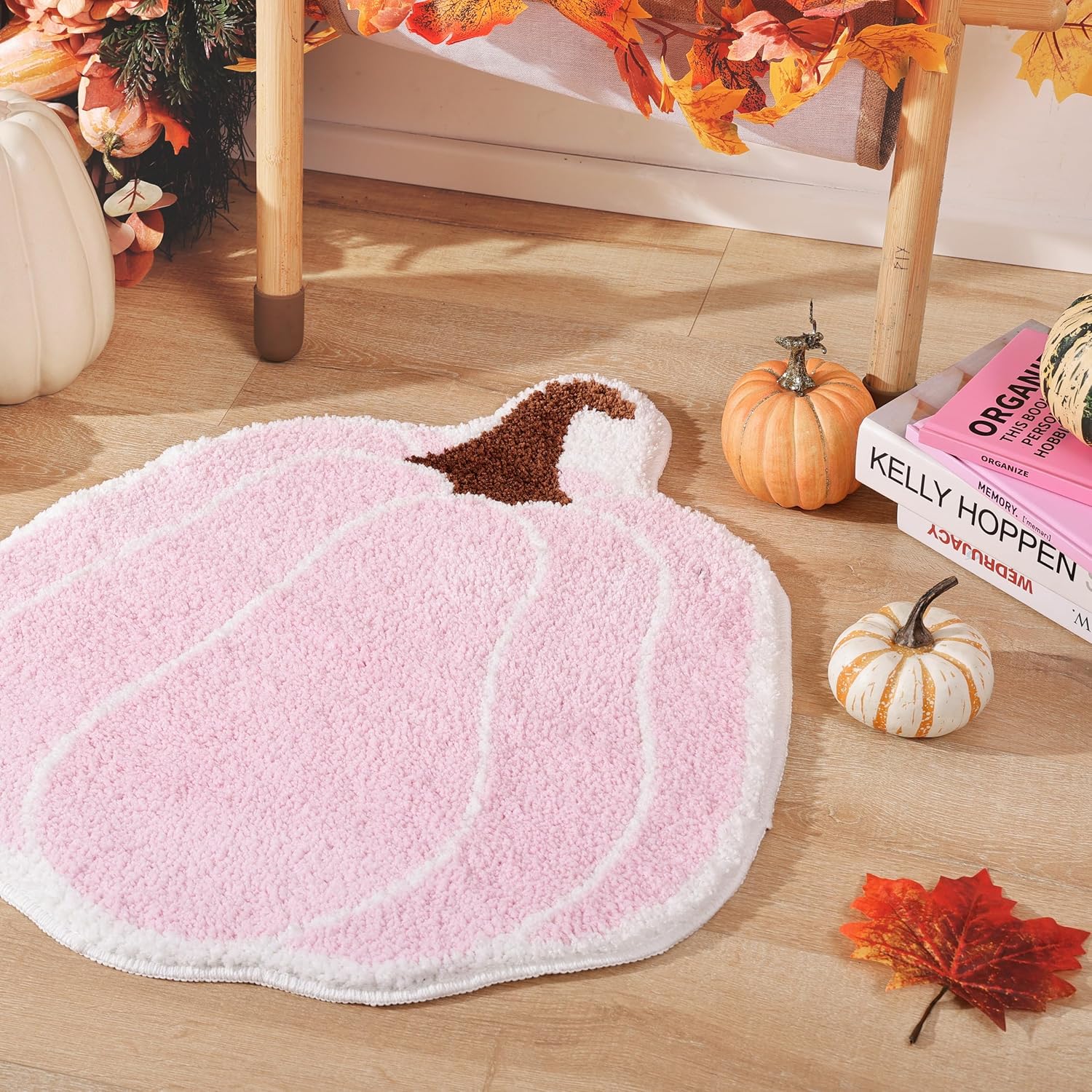Bathroom Rugs Halloween Pink Rug Cute Pumpkin Bath Mat for Living Room, Bedroom Small Fluffy Washable Rug Non Slip Bath Mats Thanksgiving Door Mat Autumn - Image 6