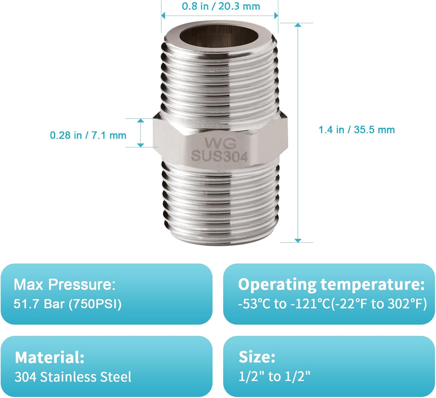 Shower Hose Extension Connector, 1/2 to 1/2 Shower Hose Extender Fitting Extra Long Joint, Used to Connect Two Hoses, Solid Stainless Steel, 1 PCS - Image 6