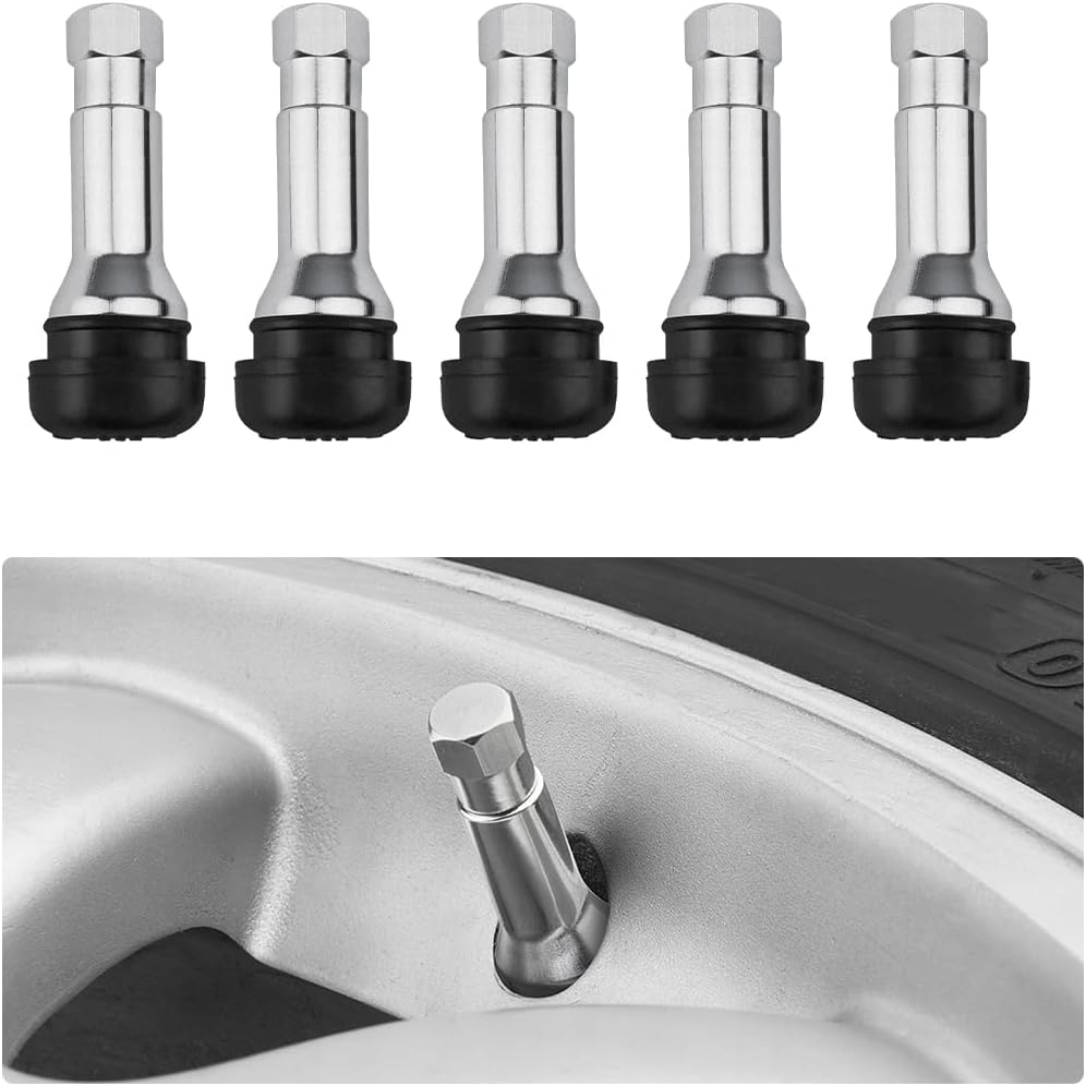 5 PCS TR413AC Tire Valve Stems, Chrome Rubber Tubeless Valve Stems Suit for 0.453 inch Rim Holes, Snap-in Tyre Metal Stems for Standard Vehicle Tires, Car Accessories (Black) - Image 1