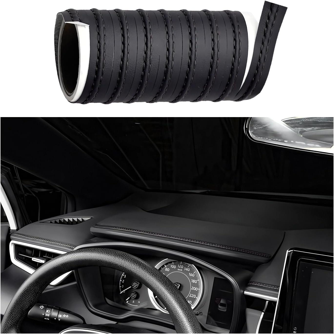 Car Interior Trim Strips, Automotive Flexible Leather Moulding Line for Door Panel Gap, Universal DIY Decorative Dashboard Line Strip Fit Cars Trucks SUVs, Car Accessories (Black) - Image 1
