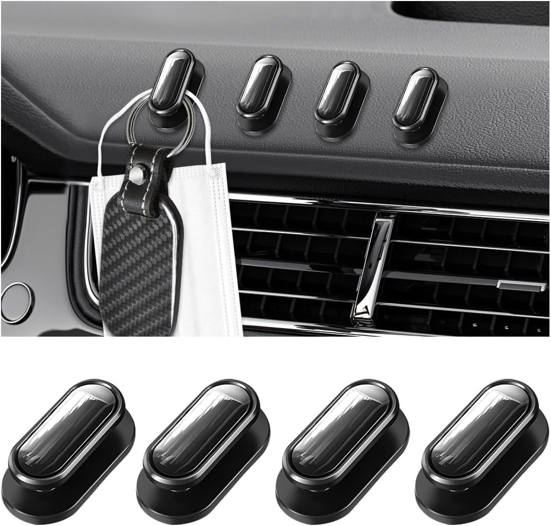 4 PCS Car Mini Hooks, Self-Adhesive Multifunctional Hanging Car Storage Hooks on Dashboard, Universal Vehicle Hook Stickers for Keys Mask Charging Cable, Car Accessories (Glossy) - Image 1