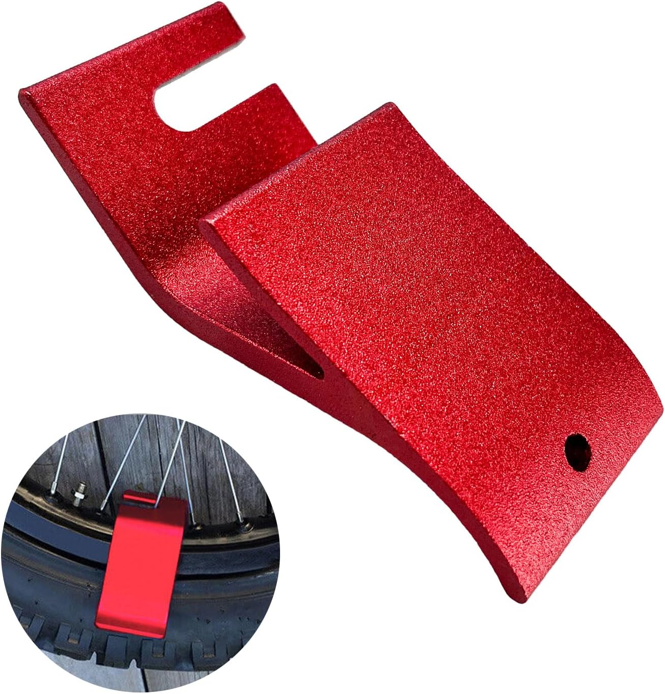 Motorcycle Tire Bead Installation Holder Hook, Off-Road Tire Removal Install Assistance Tool, Universal Wheel Tire Changing Tool for Dirt Bike, Motorcycle Accessories (Red) - Image 1