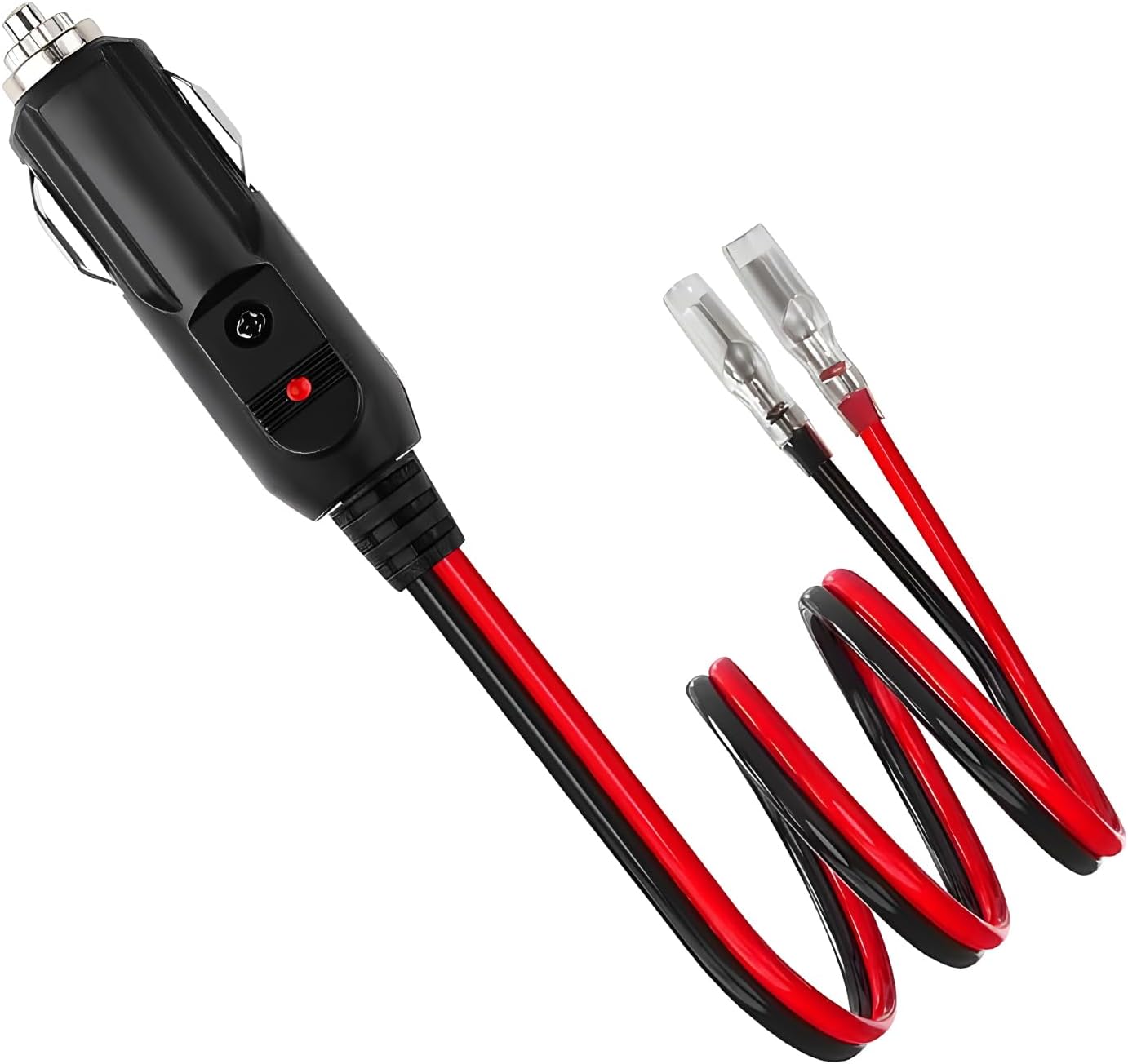 Fused Cigarette Lighter Male Plug, 12-24V 15A Cigar Plug Adapter with Leads & LED Light, Heavy Duty 16 AWG Fused Cigarette Lighter Socket Cord Replacement for Most Vehicles - Image 1
