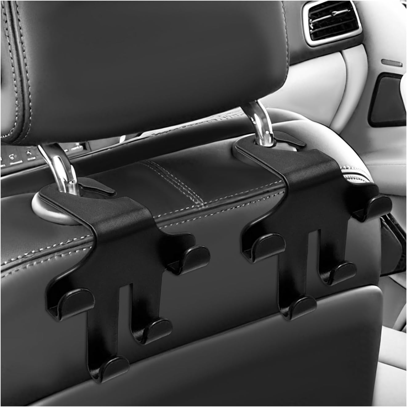 2PCS Car Seat Headrest Hooks, 4-in-1 Sturdy Car Seat Back Hanger Multifunctional Hanging Holder, Heavy Duty Auto Storage Hook Organizer for Handbags Purses Coats Grocery Bags - Image 1