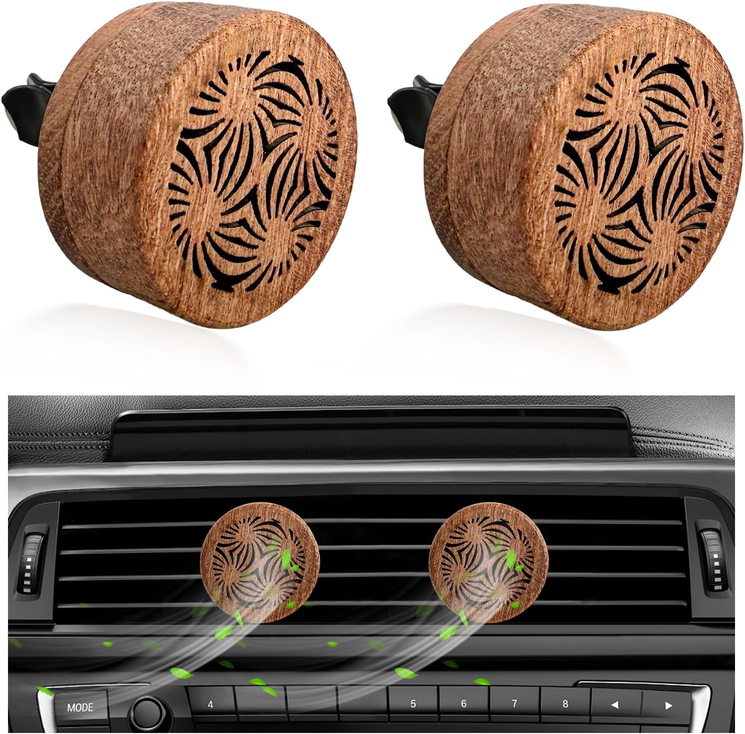 2 PCS Wood Car Essential Oil Diffuser, Wooden Aromatherapy Essential Oils Diffuser with Vent Clip, Wood Vent Clip Air Freshener for Vehicle Office Home Bedroom (Lucky Stamen) - Image 1