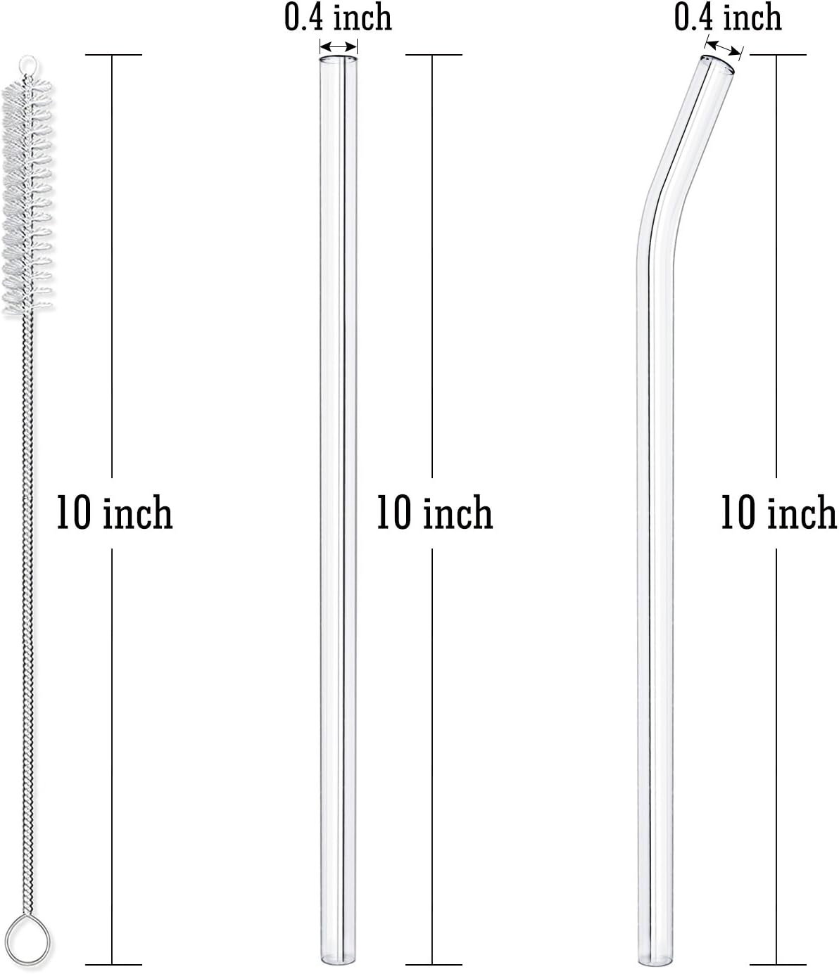 10-Piece Reusable Glass Drinking Straws - 10
