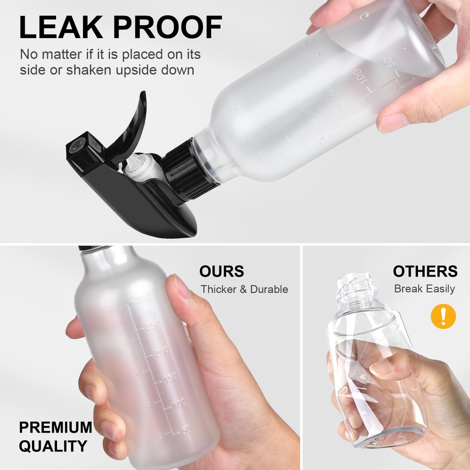 Spray Bottles 2 Pack, 10 Oz, Mist & Stream, Heavy Duty Spraying Empty Water Sprayer Bottle, BPA Free Plastic Refillable Containers for Cleaning Solutions, Planting, Hair with Measurement - Image 4