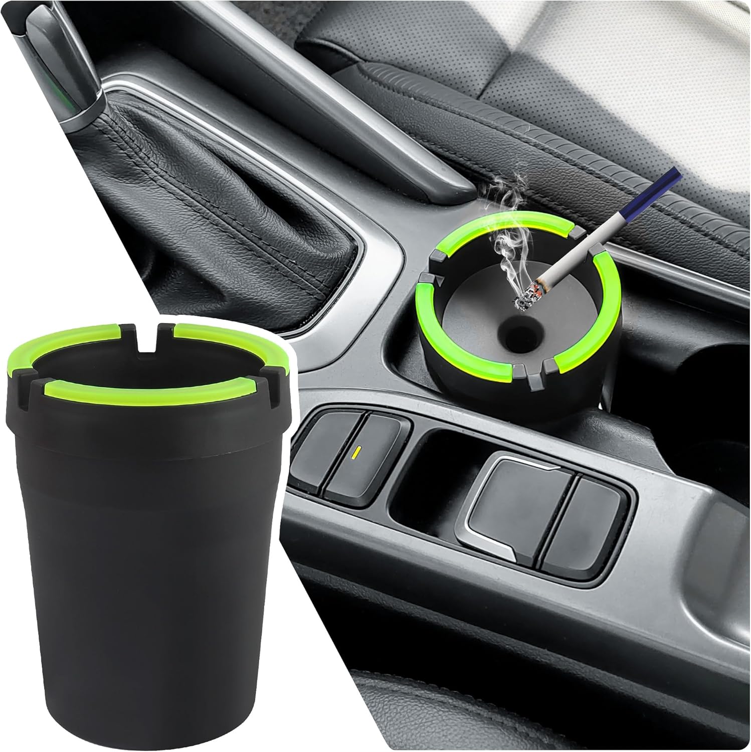 Smokeless Ashtray,Portable Car Ashtrays for Cup Holder Smell Proof,Multifunctional Ashtray with Lid Smell Proof for Ccar Truck SUV Keep Car Interior Accessories Tidy (Black) - Image 1