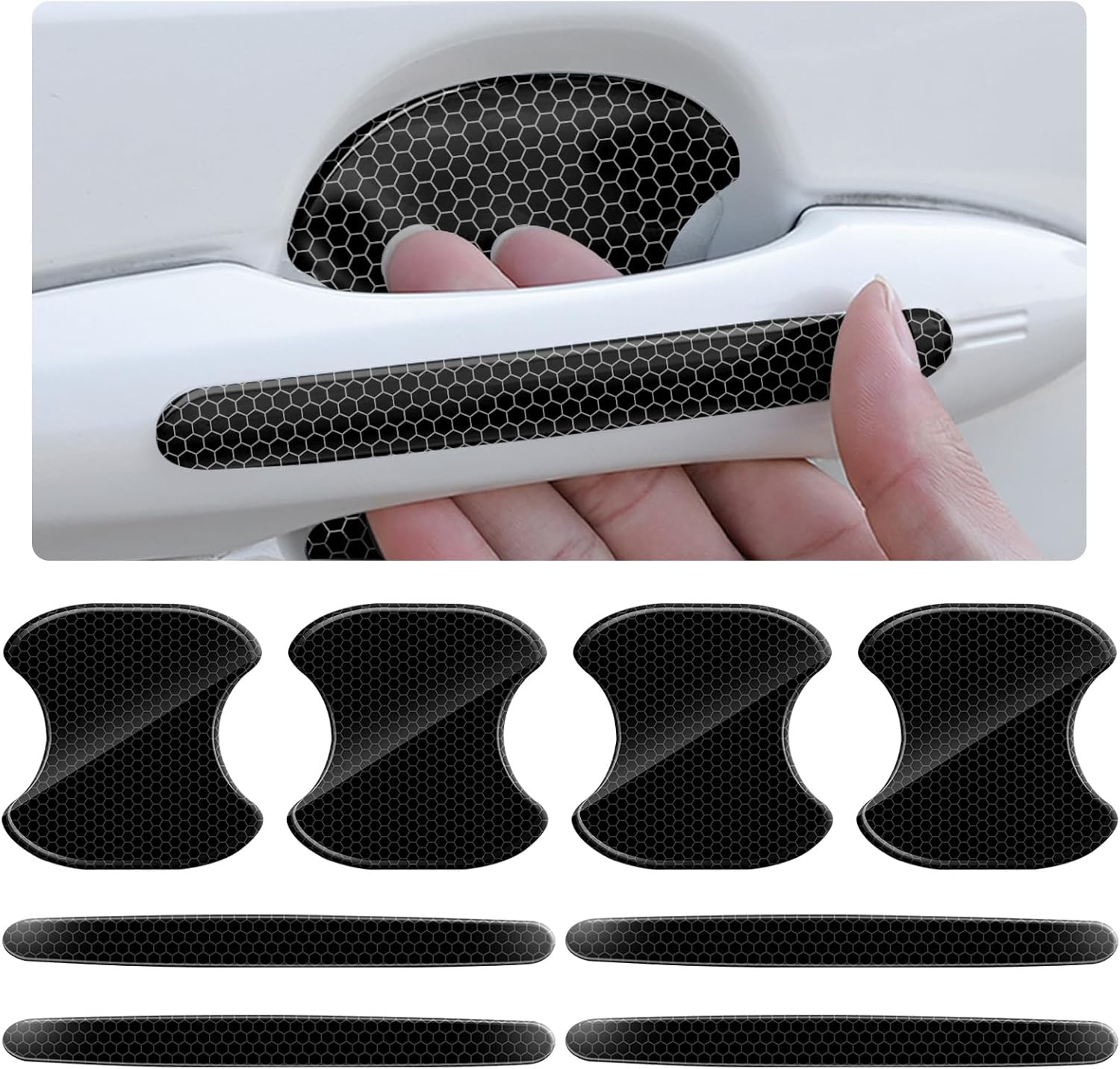 8PCS Car Door Protector with Reflective Design,Stylish Honeycomb Car Door Handle Protector for Anti-Scratch Protection,Universal Cars Doors Handle Scratch Protectors for Cars,SUVs - Image 1