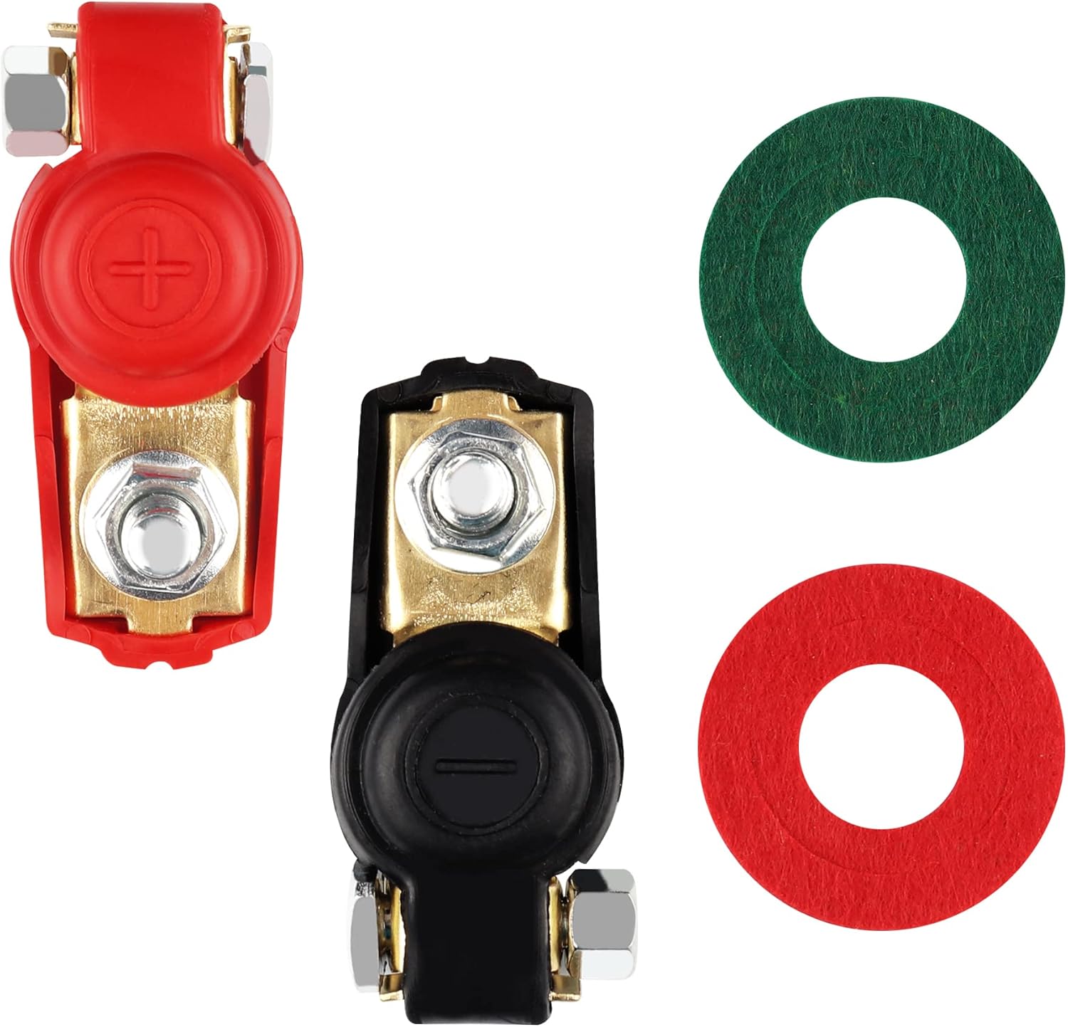 2PCS Pure Copper Battery Terminal Connectors+2PCS Battery Terminal Fiber Washers-Auto Quick Release Replacement Battery Terminal Assortment Kit,Fit for Car Van Caravan Truck Battery - Image 1