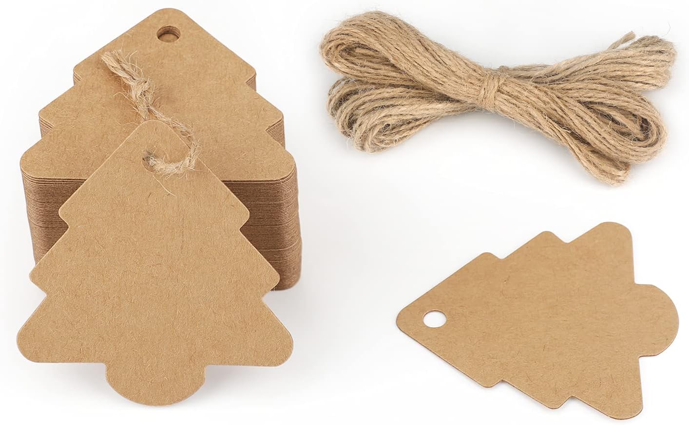 Christmas Tree Gift Tags,Gift Wrap Tags,100 Pcs Kraft Paper Gift Tag with String,Blank Craft Gift Tag with Natural Jute Twine String - Image 1