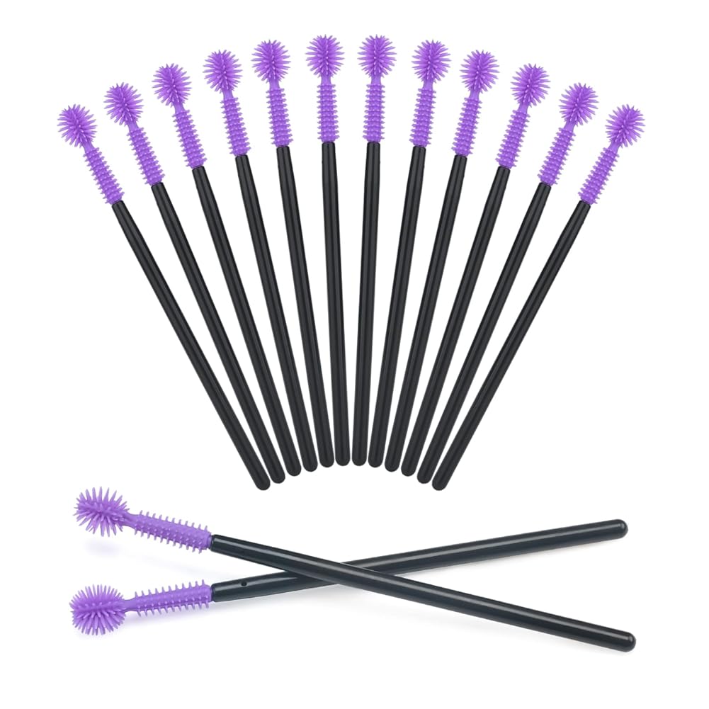 50PCS Silicone Eyelash Brushes, Purple Disposable Mascara Wands, Adjustable Ball- Shape Eyelash Spoolies, Eyebrow Brushes for Eyelash Extension and Makeup - Image 1