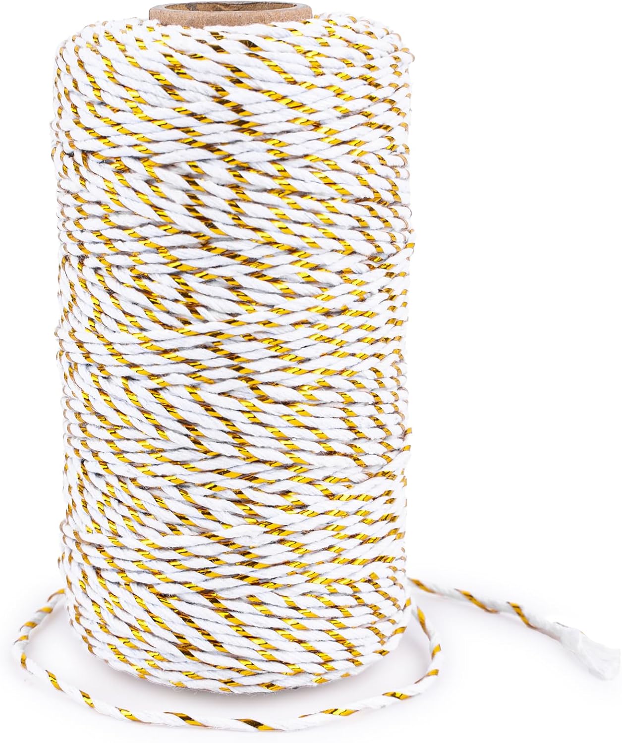 White Gold String - 2MM 328ft Bakers Twine for Gift Wrapping, White Cotton and Gold String DIY Crafts, Wedding, Christmas Party Decor - Image 1