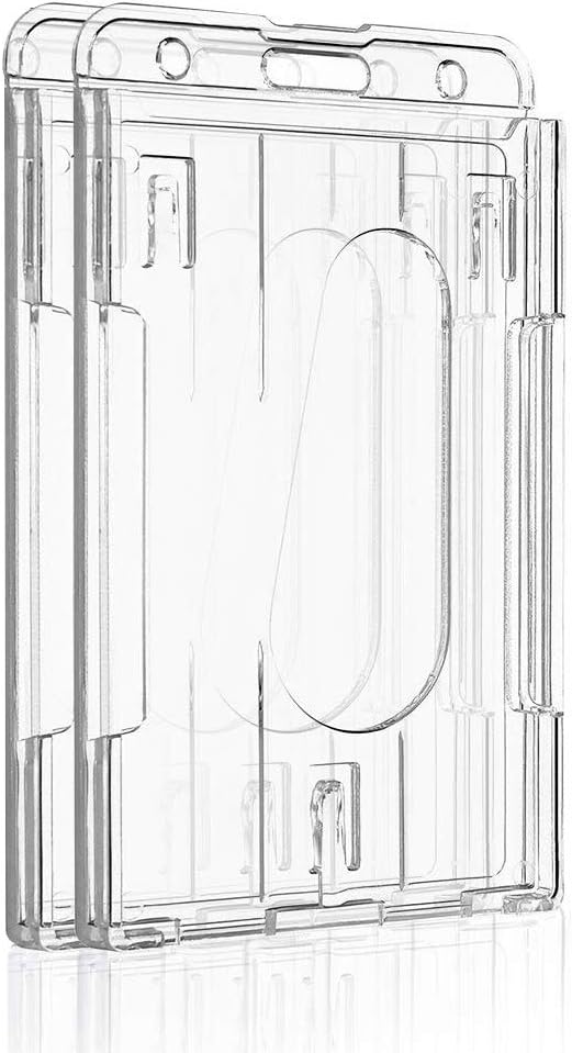 2 Pack Vertical 2-Card Badge Holder with Thumb Slot Hard Transparent PC Case Protector for Office School IDs Credit Cards Driver’s Licenses and Passes - Image 1