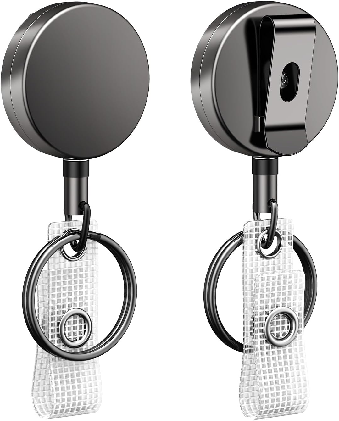 2 Pack Heavy Duty Metal Retractable Badge Reel for Badge Holder Retractable Keychain All Metal Casing with Stainless Steel Spring Coil 23.6 Inch Nylon Rope Belt Clip and Key Ring - Image 1
