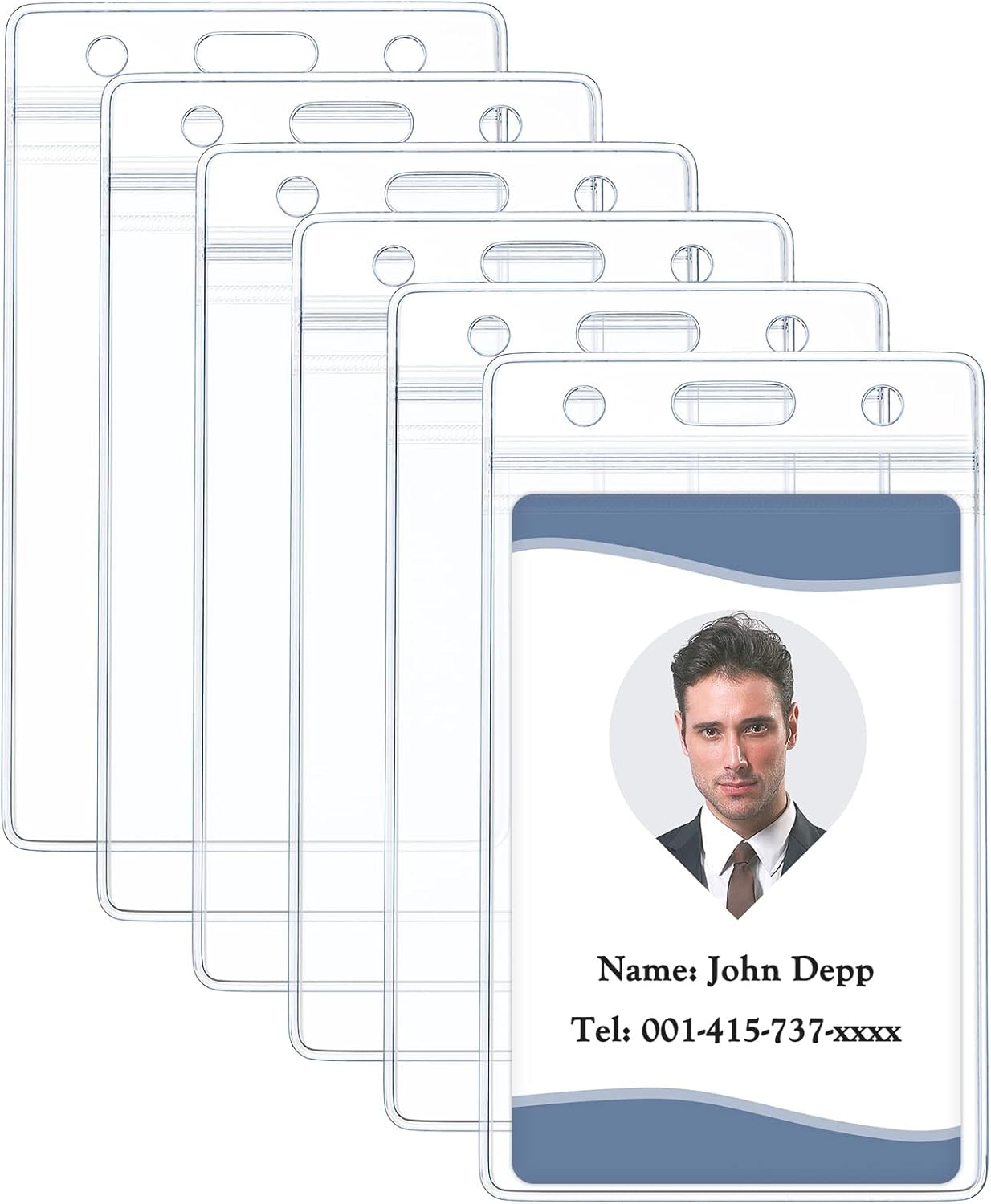 6 Pack Vertical ID Card Badge Holder Waterproof Clear Card Sleeve Case Cover Heavy Duty Card Protector Pouch with Resealable Zip for Proximity Key Card Driver’s License and Credit Card - Image 1