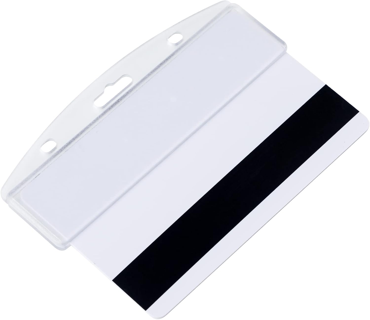 2 Pack Horizontal Half Card Badge Holders with Grippers Hard Transparent Protectors Sleeves Frosted Pouches for POS Magnetic Swipe Cards IDs Credit Cards and Passes - Image 2