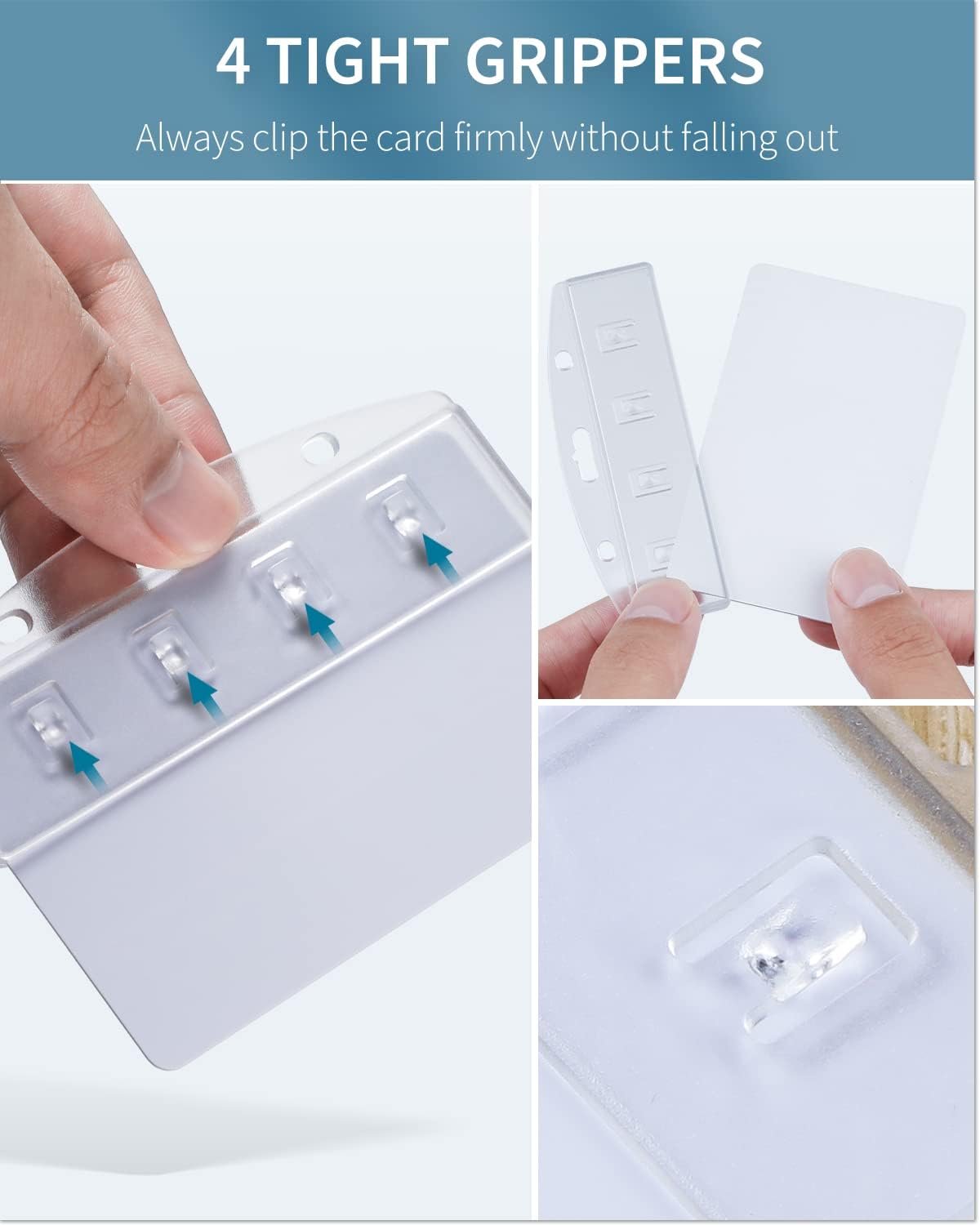 2 Pack Horizontal Half Card Badge Holders with Grippers Hard Transparent Protectors Sleeves Frosted Pouches for POS Magnetic Swipe Cards IDs Credit Cards and Passes - Image 5
