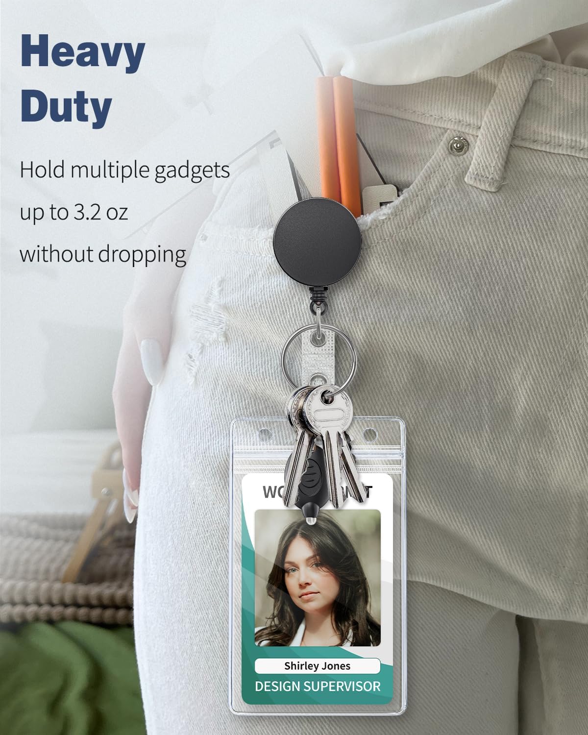 3 Pack Retractable Badge Reel with Swivel Alligator Clip Heavy Duty Retractable Keychain with Stainless Steel Spring Coil Strong ABS Casing with Waterproof Clear Badge Holder - Image 2
