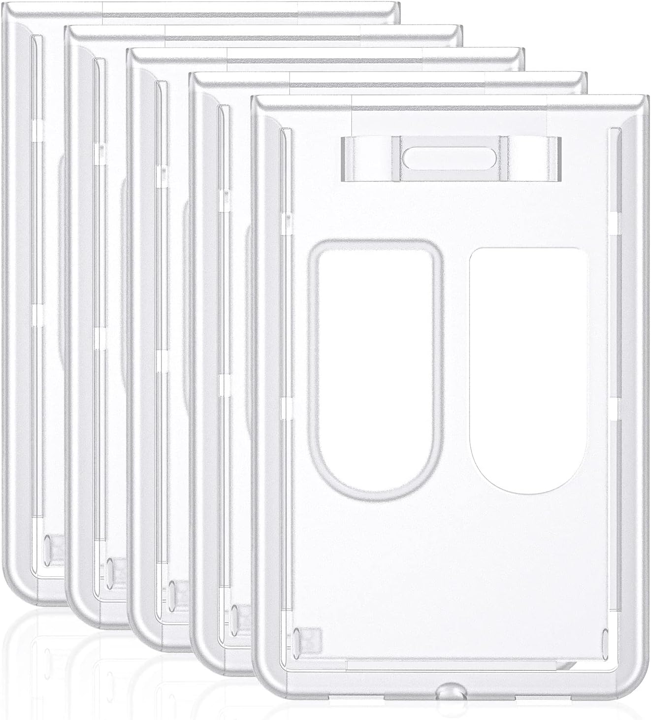 5 Pack Vertical 2-Card Badge Holder Hard Frosted Plastic Case with Thumb Slots Card Protector Pouch with UV Protection for Offices Schools IDs Credit Cards Driver’s Licenses and Passes - Image 1