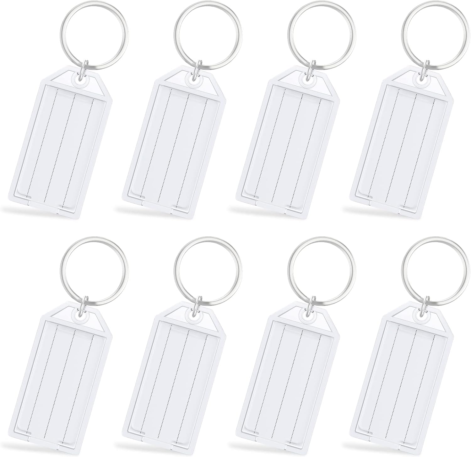 2 Inch Tough Plastic Key Tags White Item Identifiers with Blank Paper Labels Transparent Covers and Split Rings - Image 1