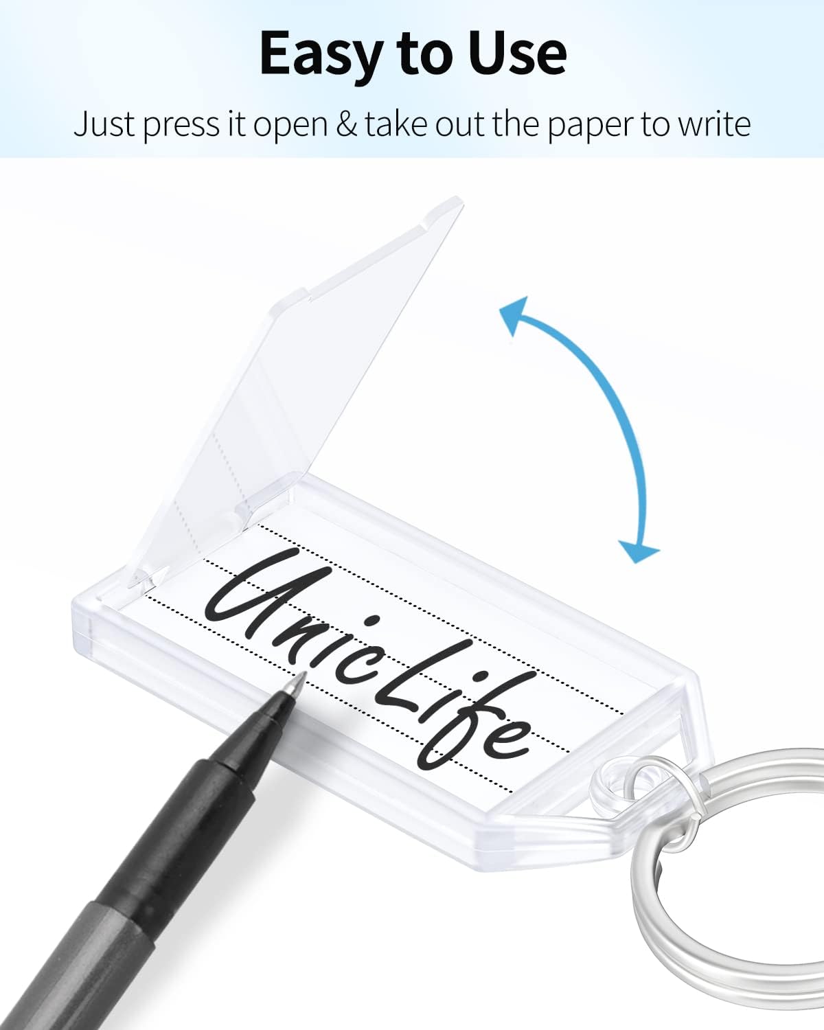 2 Inch Tough Plastic Key Tags White Item Identifiers with Blank Paper Labels Transparent Covers and Split Rings - Image 2