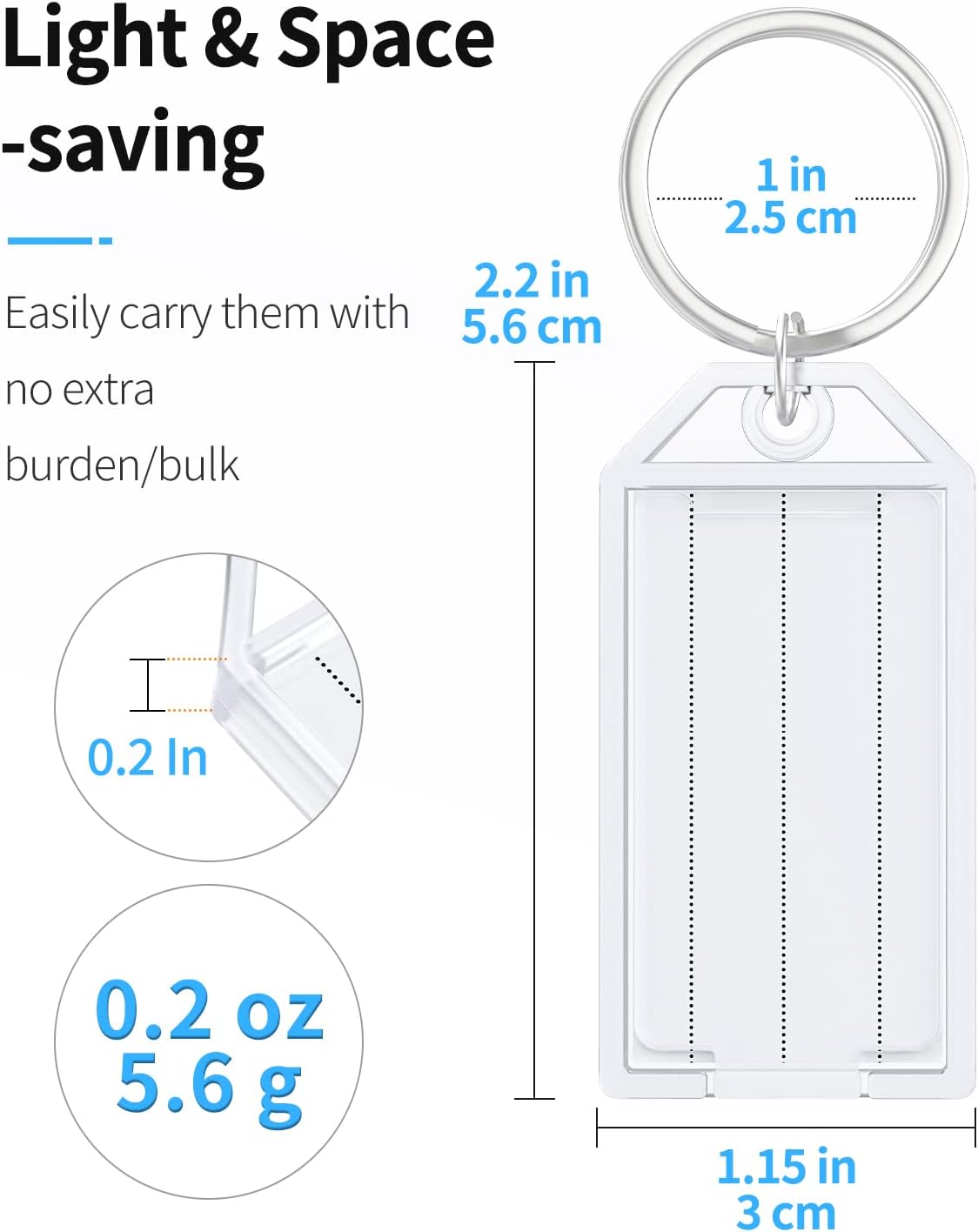 2 Inch Tough Plastic Key Tags White Item Identifiers with Blank Paper Labels Transparent Covers and Split Rings - Image 3