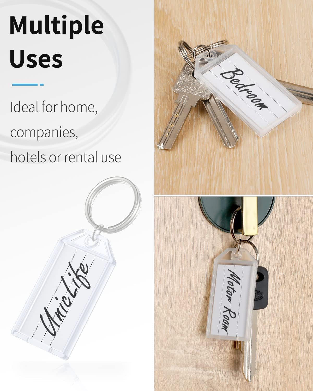 2 Inch Tough Plastic Key Tags White Item Identifiers with Blank Paper Labels Transparent Covers and Split Rings - Image 4