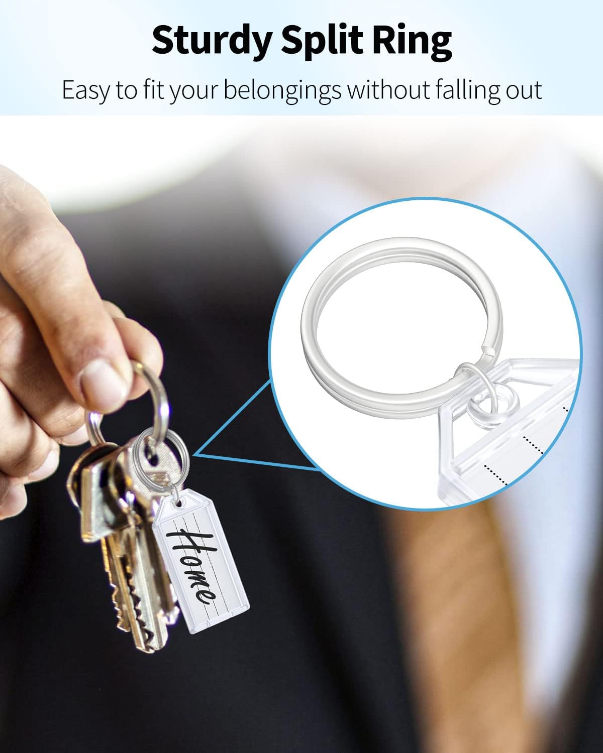 2 Inch Tough Plastic Key Tags White Item Identifiers with Blank Paper Labels Transparent Covers and Split Rings - Image 6