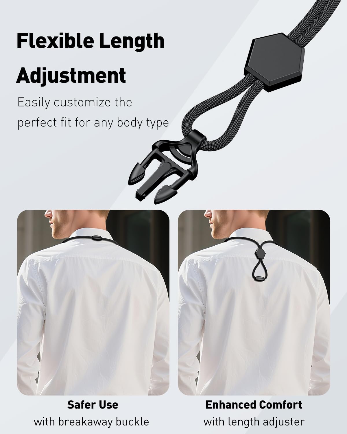 Breakaway Lanyard for ID Badges, Heavy Duty Neck Lanyard with Safety Breakaway Buckle Detachable Buckle Length Adjuster Swivel Hook & Key Rings, Adjustable Round Cord for Keys, Black - Image 4