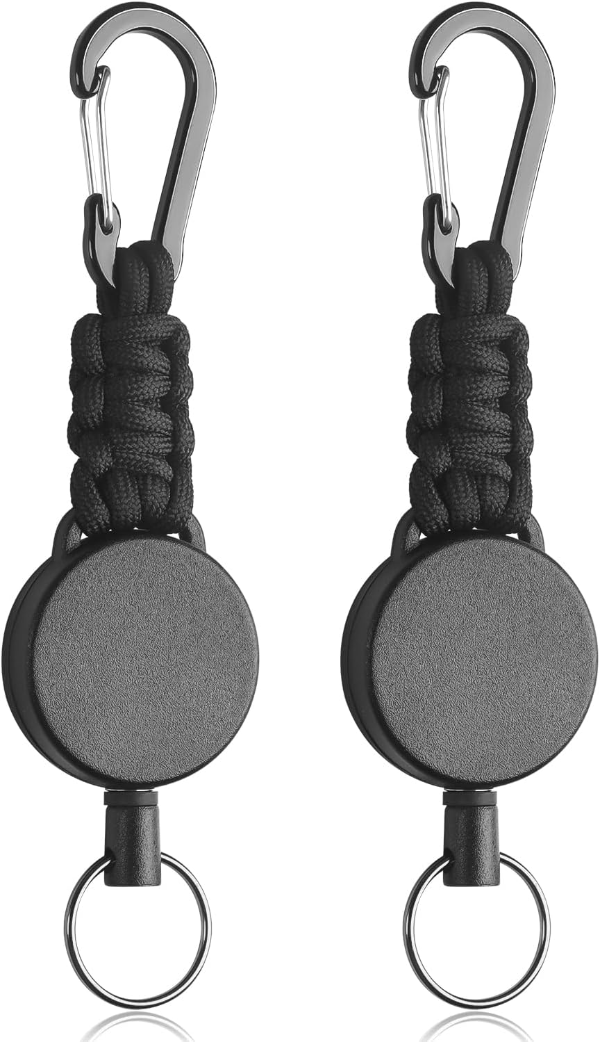 2 Pack Retractable Keychain, Retractable Key Holder, Heavy Duty Badge Reel for Keys and ID Card, Extendable Badge Holder Clip with Carabiner Paracord and Key Ring - Image 1
