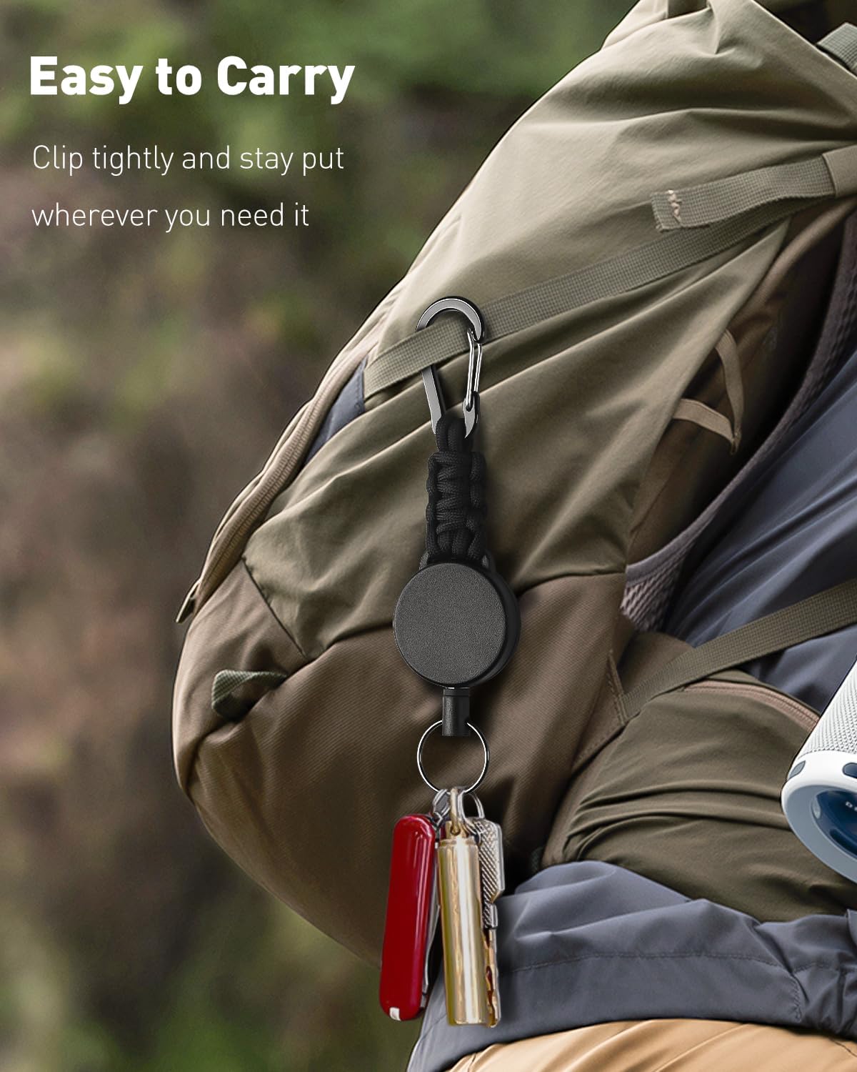 2 Pack Retractable Keychain, Retractable Key Holder, Heavy Duty Badge Reel for Keys and ID Card, Extendable Badge Holder Clip with Carabiner Paracord and Key Ring - Image 6