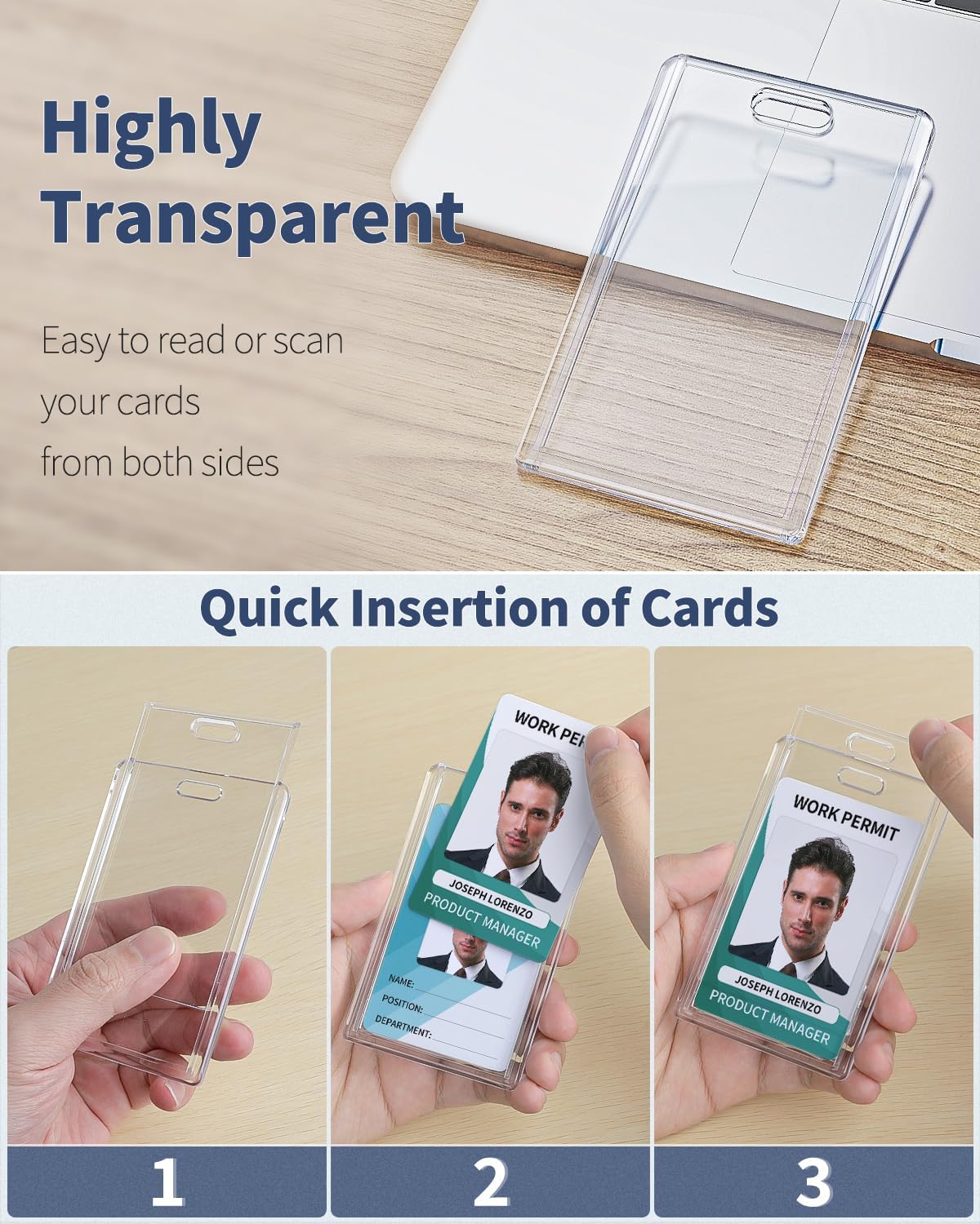2 Pack Sliding Badge Holder Vertical Clear Card Case Hard Plastic Card Protector Pouch for Office School ID Card Credit Card Proximity Card Driver’s License Pass - Image 3