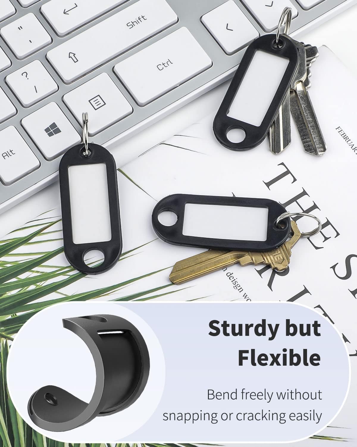 20 Pieces Key Tags 2 Inch Soft Plastic Key Chain Tags with Blank Paper Labels Clear Windows Protective Films and Split Rings Flexible Item Identifiers, Black - Image 2