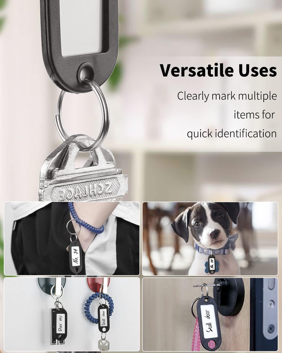 20 Pieces Key Tags 2 Inch Soft Plastic Key Chain Tags with Blank Paper Labels Clear Windows Protective Films and Split Rings Flexible Item Identifiers, Black - Image 3