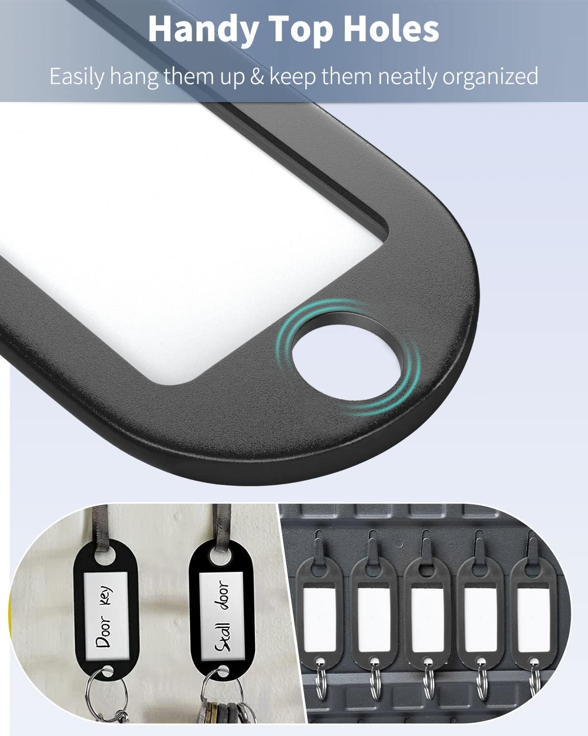 20 Pieces Key Tags 2 Inch Soft Plastic Key Chain Tags with Blank Paper Labels Clear Windows Protective Films and Split Rings Flexible Item Identifiers, Black - Image 6