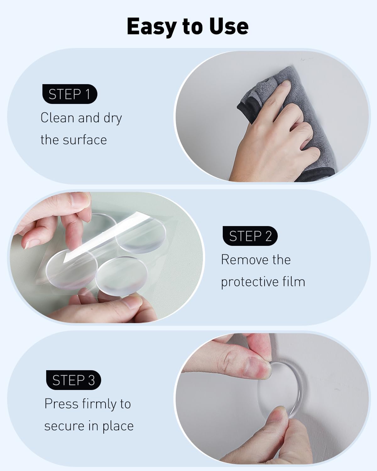 8 Pcs Door Stoppers for Wall, Adhesive Door Knob Wall Protector, Clear Wall Protectors from Door Knobs, Reusable Door Bumpers for Handle Shower Cabinet Home & Kitchen - Image 6