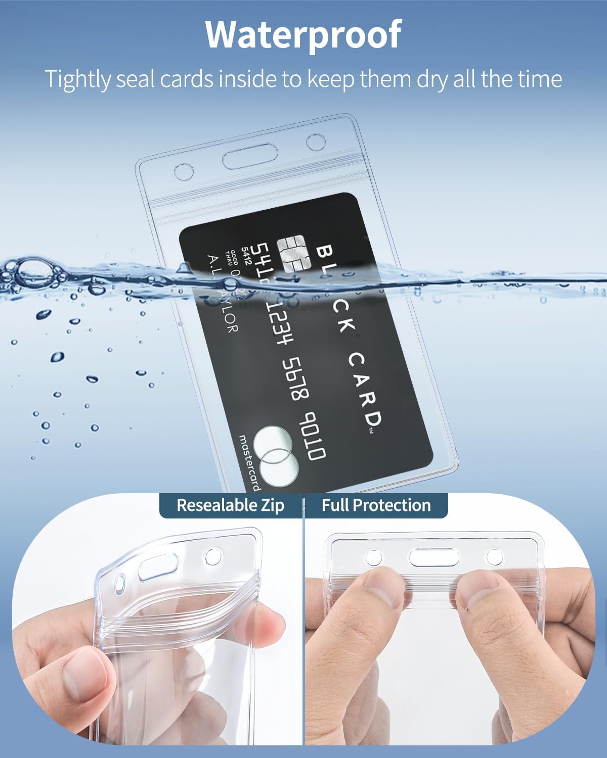 12 Pack Vertical ID Card Badge Holder Waterproof Clear Card Sleeve Case Cover Heavy Duty Card Protector Pouch with Resealable Zip for Proximity Key Card Driver’s License and Credit Card - Image 4