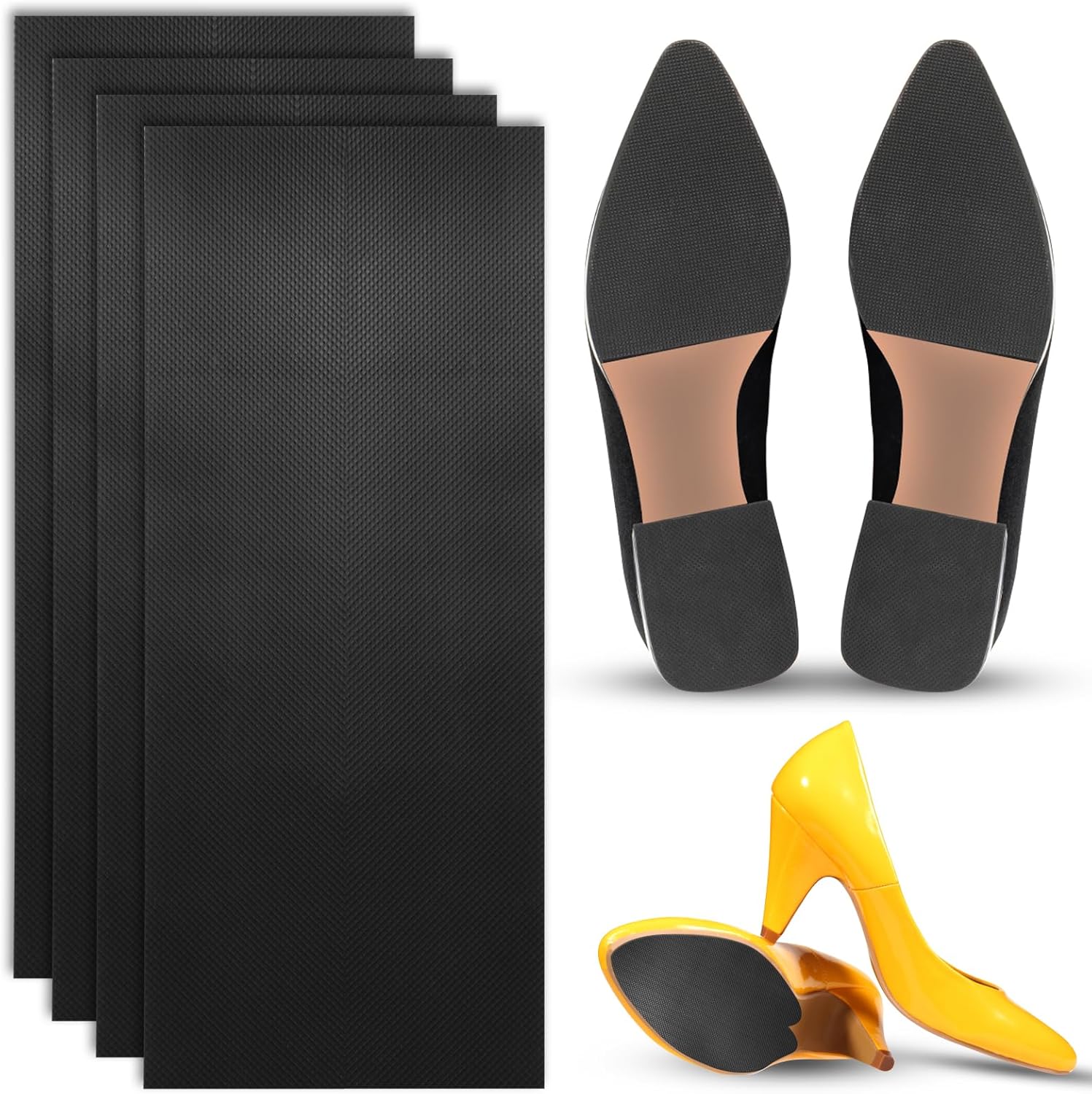 4Pcs Non-Slip Shoe Pads, Bottom Protector and Gummies for Heels, Anti-Slip Grips for Sneakers and Leather Shoes, Sole Repair Accessories (Black) - Image 1