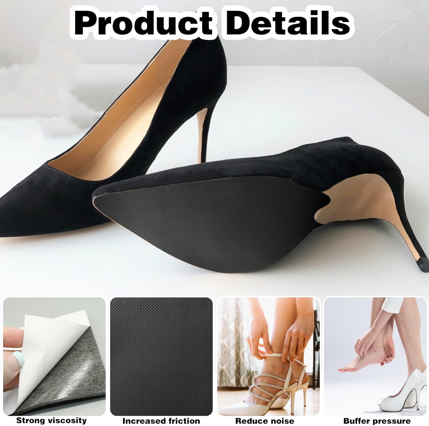 4Pcs Non-Slip Shoe Pads, Bottom Protector and Gummies for Heels, Anti-Slip Grips for Sneakers and Leather Shoes, Sole Repair Accessories (Black) - Image 2