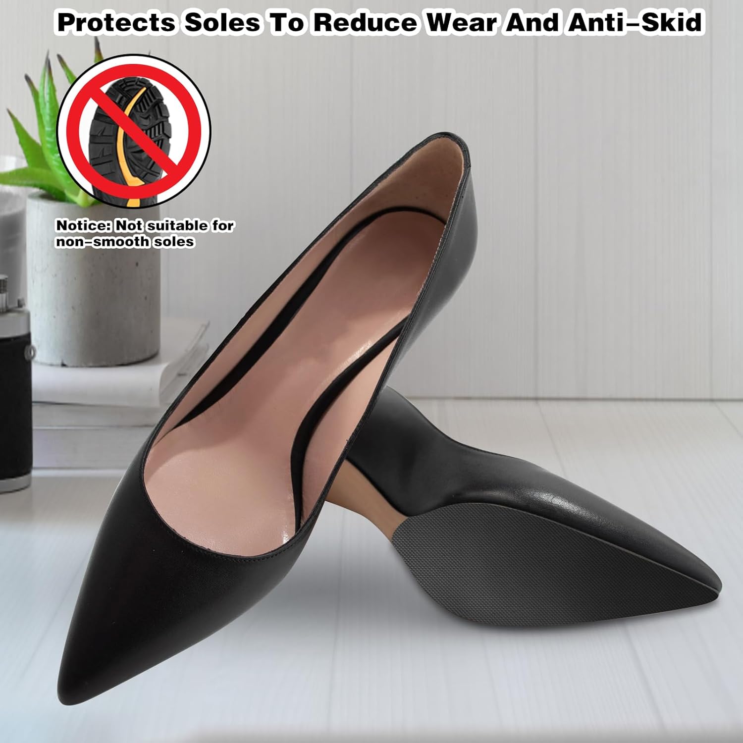 4Pcs Non-Slip Shoe Pads, Bottom Protector and Gummies for Heels, Anti-Slip Grips for Sneakers and Leather Shoes, Sole Repair Accessories (Black) - Image 4