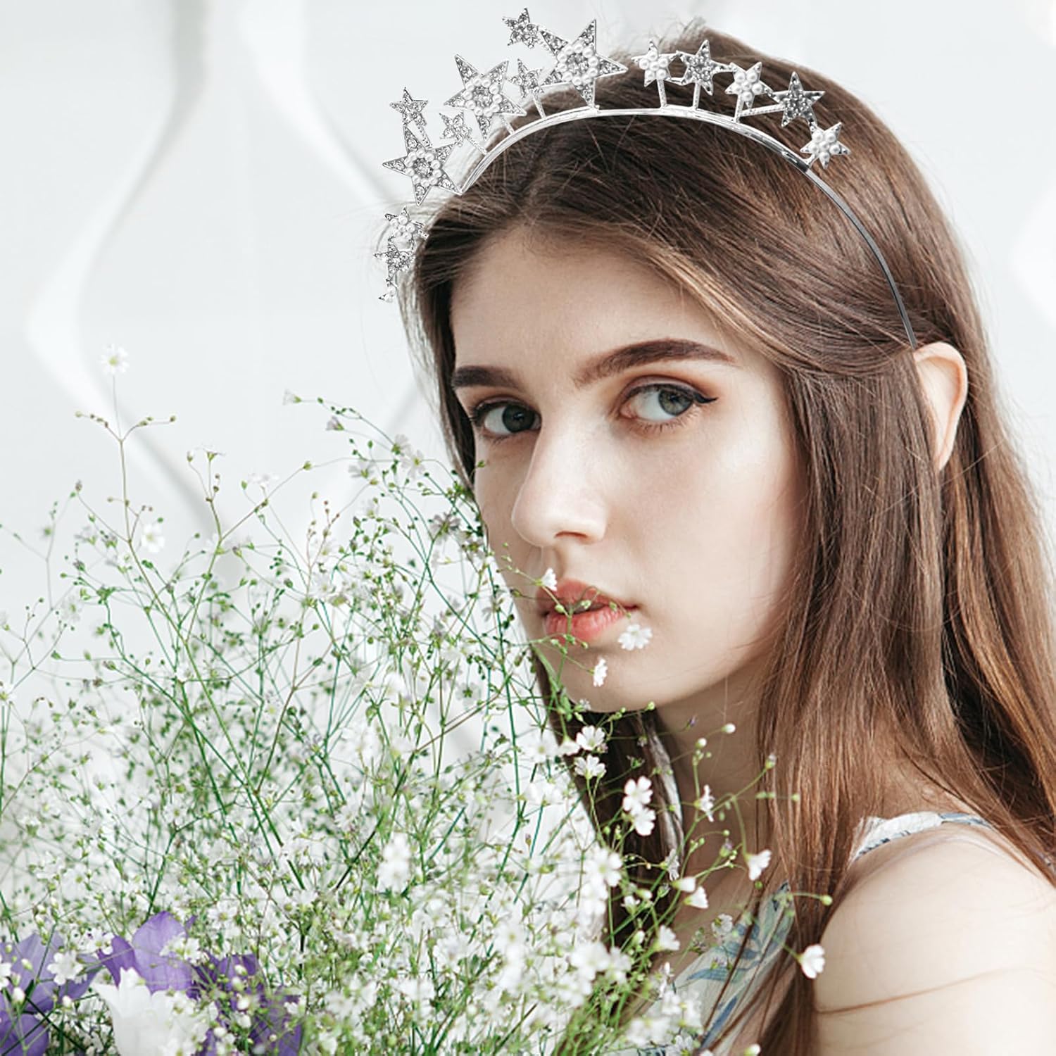 Star Halo Crown Silver Headpiece, Rhinestone Headband Tiaras and Crowns for Women and Girls, Party Wedding Festival Hair Accessories - Image 5