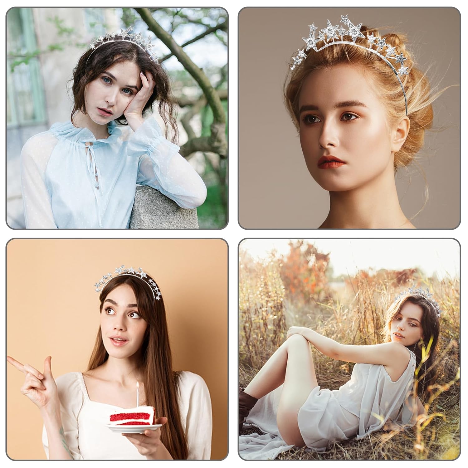 Star Halo Crown Silver Headpiece, Rhinestone Headband Tiaras and Crowns for Women and Girls, Party Wedding Festival Hair Accessories - Image 6