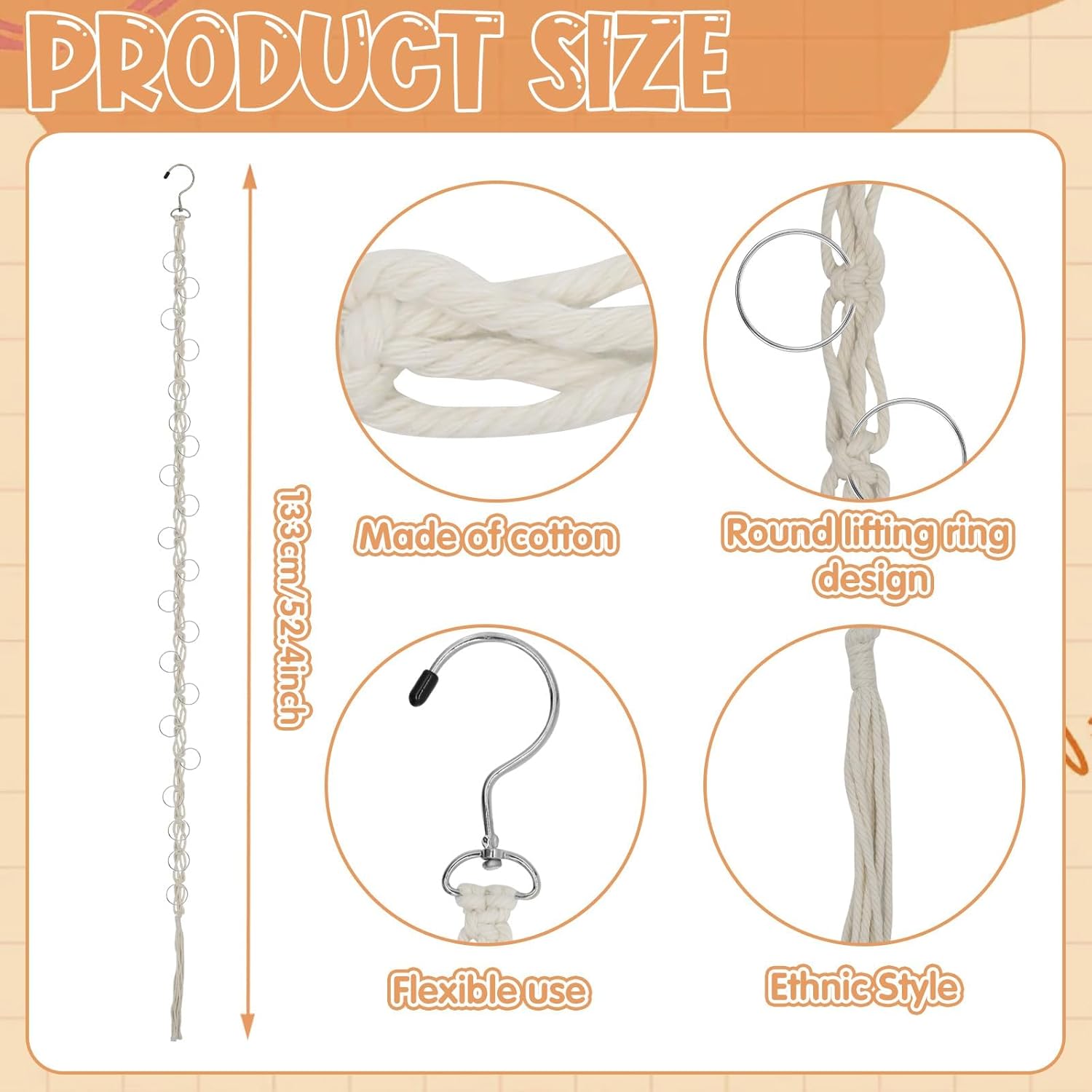 Hanging Braided Hair Clip Organizer with Swivel Hook and 20 Metal Rings, Claw Clip Organizer Daily Necessities for Women, Flexible Hanging Storage Decor for Wall - Image 2