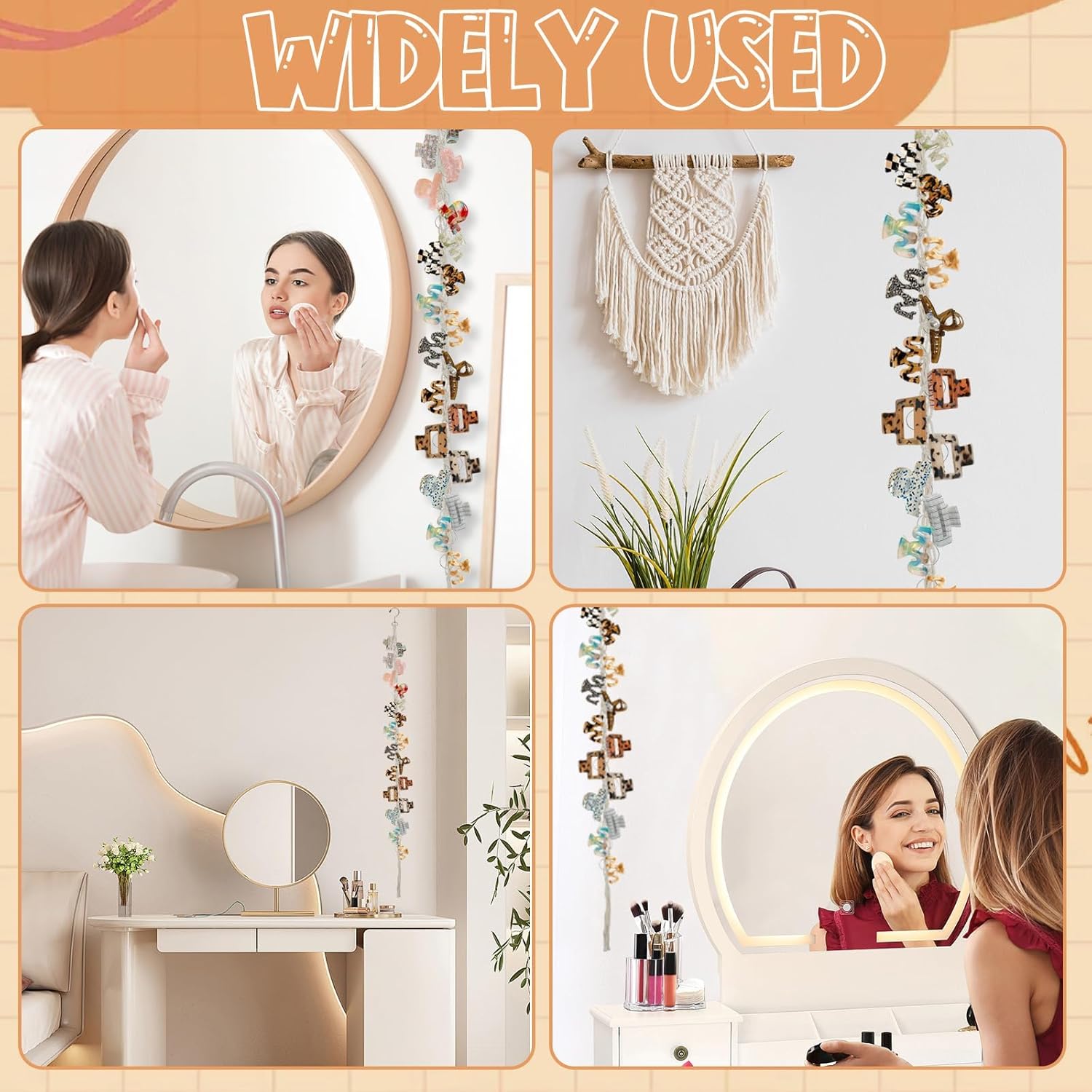Hanging Braided Hair Clip Organizer with Swivel Hook and 20 Metal Rings, Claw Clip Organizer Daily Necessities for Women, Flexible Hanging Storage Decor for Wall - Image 7
