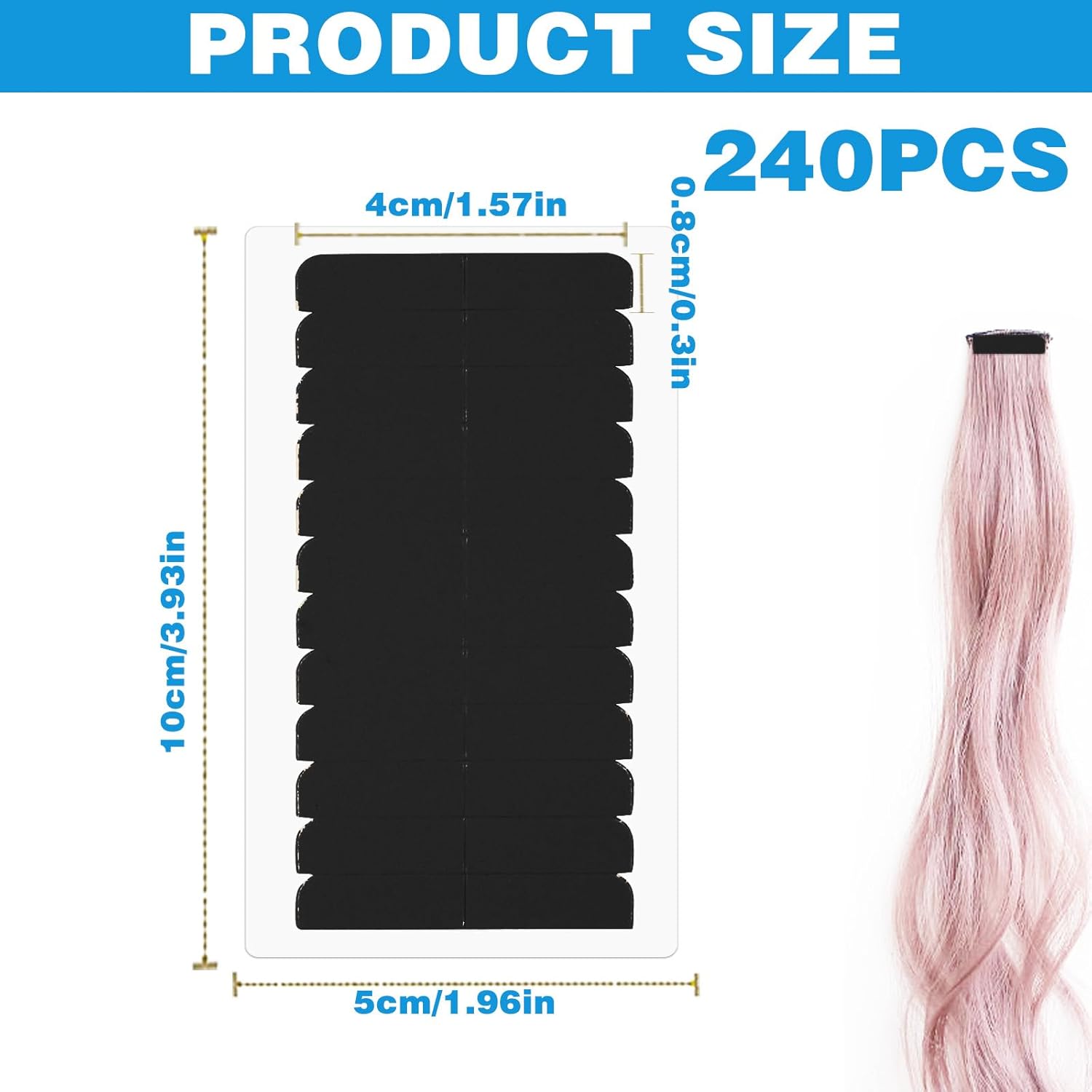 240Pcs Double Sided Hair Tape Human, Hair Extension Tape, Human Hair Tape Tabs Tape in Extension Replacement Tape Wig Tape, Adhesive Replacement Tape for Hair Extensions Wig Tape Beauty Tools(Black) - Image 2