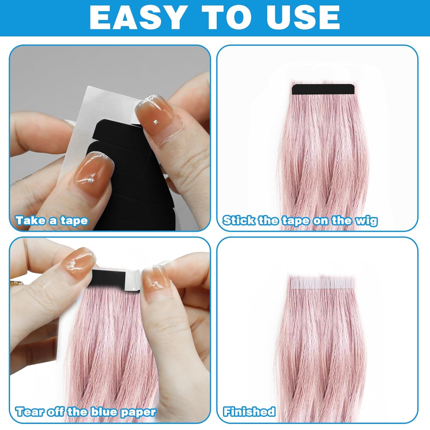 240Pcs Double Sided Hair Tape Human, Hair Extension Tape, Human Hair Tape Tabs Tape in Extension Replacement Tape Wig Tape, Adhesive Replacement Tape for Hair Extensions Wig Tape Beauty Tools(Black) - Image 6
